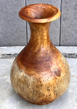 VTG Large Turned Wood Burlwood Vase Signed 11” x 7.5