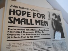 JOHN HOLMES super penis pump vintage AD early 80's Hope for small men picture