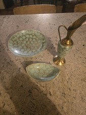 3 Piece Delft Set Turquoise And Brass picture