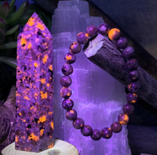 Yooperlite SET Tower and Bracelet  UV Reactive Glowing Stone Fire Flame Stone picture