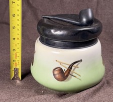 Vintage Schwarzburg Germany Porcelain Humidor Tobacco Jar w/Pipe Lid picture