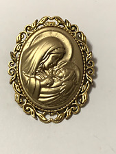 NEW LISTING* LARGE MADONNA/CHILD GOLD-WASHED CAMEO BROOCH/PENDANT COMBO-NEW picture