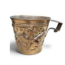 RARE | Vintage Greek Brass Vaphio Cup Minoan Bull Relief Mug Rare Lead Seal Tag picture