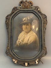 Antique c1900 Bubble Glass Crayon Portrait Woman Octagon Gesso Frame Victorian picture