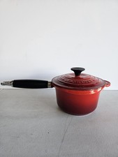 Vintage Le Creuset #16 Enameled Cast Iron Saucepan 1.25 Qt Cerise Red Pot Lid picture