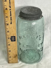 Antique Aqua Hero Cross Mason's Patent Nov 30 1858 Quart Jar HFJCo Monogram Grou picture