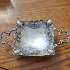 Vintage Twos Co. Silver Plated 3D Ornate Footed Trinket Decorative  Dish Handles picture