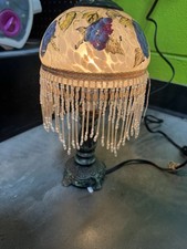 Vintage Small Rose Floral Hand Painted Beaded Fringe Table Lamp (TESTED/WORKS) picture