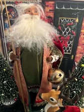 Victorian Style Santa w/ elaborate robes, staff, bell, & furry reindeer w/ robe picture