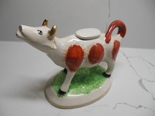 Vintage Staffordshire Porcelain Cow Creamer Decor White & Brown Figurine picture