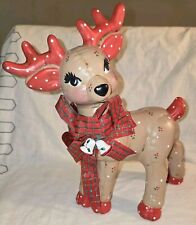 Vintage Christmas Kimple Mold Ceramic Reindeer w Bells Hand Painted Figure 1980s picture