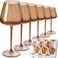 JOVGANK Amber Wine Glasses Set of 6, Hand Blown, Large 18oz Colored Glass picture