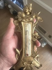 RARE BEAUTIFUL VINTAGE BRASS THERMOMETER Woman HAND MADE IN ITALY picture
