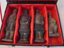 4 CHINESE TERRA COTTA WARRIORS IN THE ORIGINAL DISPLAY BOX - SIGNED BY ARTIST picture