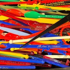 Vintage Plastic Swizzle Sticks Cocktail Stirrers Lot 14 Advertising Mid Century picture