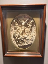 Antique / Vintage Framed Bas-Relief Carving – The Crucifixion of Christ / Calvar picture