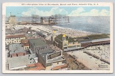 Atlantic City NJ Boardwalk Beach Piers Aerial View 1929 Postmark Postcard picture