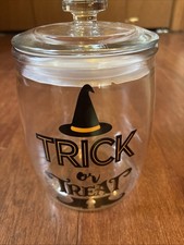 Glass Trick or Treat Candy / Cookie Clear Glass Jar with Sealing Lid ~EUC picture