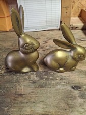 Vintage Pair Brass Bunny Rabbit Figurines Made In Korea Cottagecore Decor picture