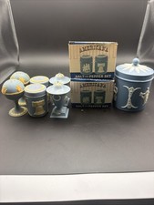 Vintage Americana 11 Pc Jasperware Style Salt Pepper Shaker Set Blue Plastic picture