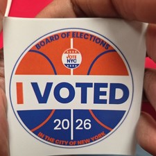 NBA Knicks themed 'I Voted' sticker New York City 2.5 inch NYC June Election 26 picture