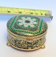 Vtg ITALY TRINKET BOX Embossed Gilt BREVETTO Parenti Flavio Mint Leather Top picture