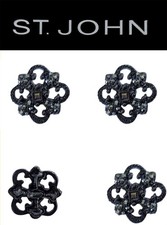 St John Knits 0.6 Inch Clover Shaped Black Enamel Black Crystal Buttons picture