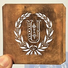 Antique Copper Monogram Stencil Letter U – Ornate Alphabet Plate c.1880–1920 U2 picture