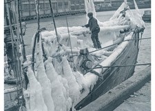 1924 Winter Ice Covered Fishing Schooner Herbert Boston Fish Pier Glass Neg OOAK picture