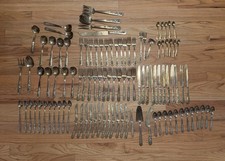 Vintage Siam Thailand Bronze Brass Flatware Set 106 Pc Ornate Buddha Deity MCM picture