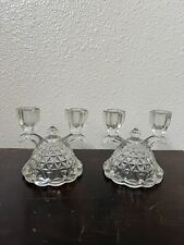 Vtg Imperial Glass Laced Edge Clear Double Light Candlestick Holder -Set of 2 picture