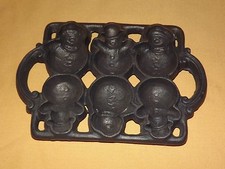 VINTAGE KITCHEN  CAST IRON CORN MUFFIN COOKIE SNOWMAN MOLD picture