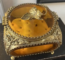 Vintage Ormolu Jewelry Box, Beveled Amber Glass. Stunning picture