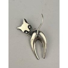 Vintage Delfino Taxco Mexico 925 Sterling Silver Cat Brooch – Modernist Cat Pin picture