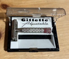 Vintage 1961 Gillette 195 Fatboy Double edge Adjustable Razor Original Case MCM picture