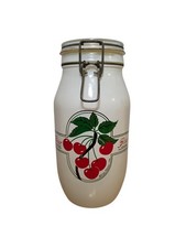 VTG 1984 Carlton Glass Ermetico Lisa Hemmer Cherries 2L Glass Flour Canister Jar picture