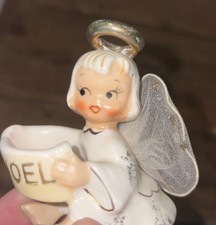 Vintage Lefton NOEL Christmas Angel Candle Hugger Figurine Japan MCM picture