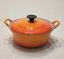 Vtg#20 Cousances Le Creuset Faitout? Orange Flame Enameled Cast Iron Dutch Oven picture