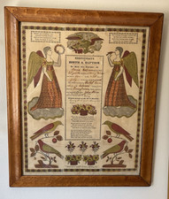 Antique Penn Dutch Fraktur 1846 Birth/Baptism Certificate by G Peters 1793-1847 picture