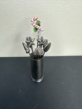 Pier 1 Silver Tone Seashells Cheese Hors D'oeuvre Appetizer Forks Picks Holder picture