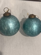 Antique German Kugel Christmas Ornaments Teal Blue Heavy Glass 3” Pair picture