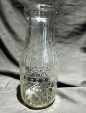 Vintage Borden's Milk Bottle Ribbed Clear Glass 1 Pint Embossed Chicago IL picture