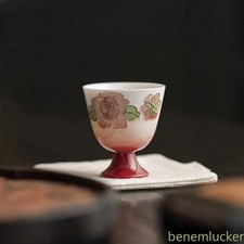 30ml Ceramic Handpainted Flower High Foot Cup Zen Tea-tasting Cup Master Cup picture