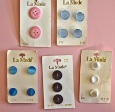 Vintage La Mode Buttons Mixed Lot of 5 Cards Pink, Blue, Black, White 16 Total picture