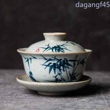 Hand Painted Bamboo Gaiwan Tea Pottery Tureen with Lid Vintage Kung Fu Tea Set picture