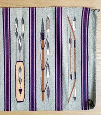 Vintage Southwestern Woven Textile Rug Mat Bow Arrow Design Gray 31” x 21” picture