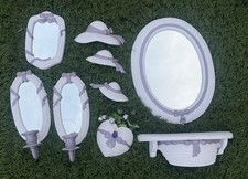 VTG Burwood HOMCO HOME INTERIORS 9pc White Wall Hanging Set MCM Purple Decor picture
