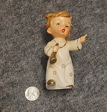 Vintage Japan Ceramic Angel Child Figurine White Gold Stars Hand Painted Horn picture