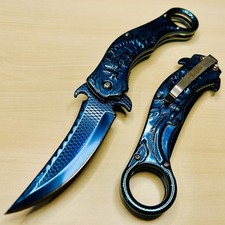 9” CSGO Blue Dragon Karambit Spring Assisted Open Blade Folding Pocket Knife picture