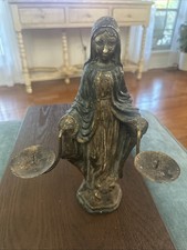 Rare BC Catholic Our Lady of Grace Statue Candle Holder Holy Mother Virgin Mary picture